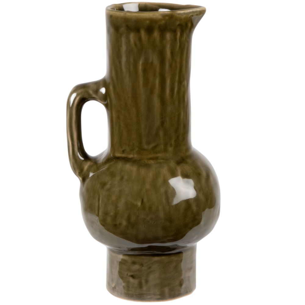 Vase avec anse en grès vert kaki H28 Vase avec anse en grès vert kaki H28