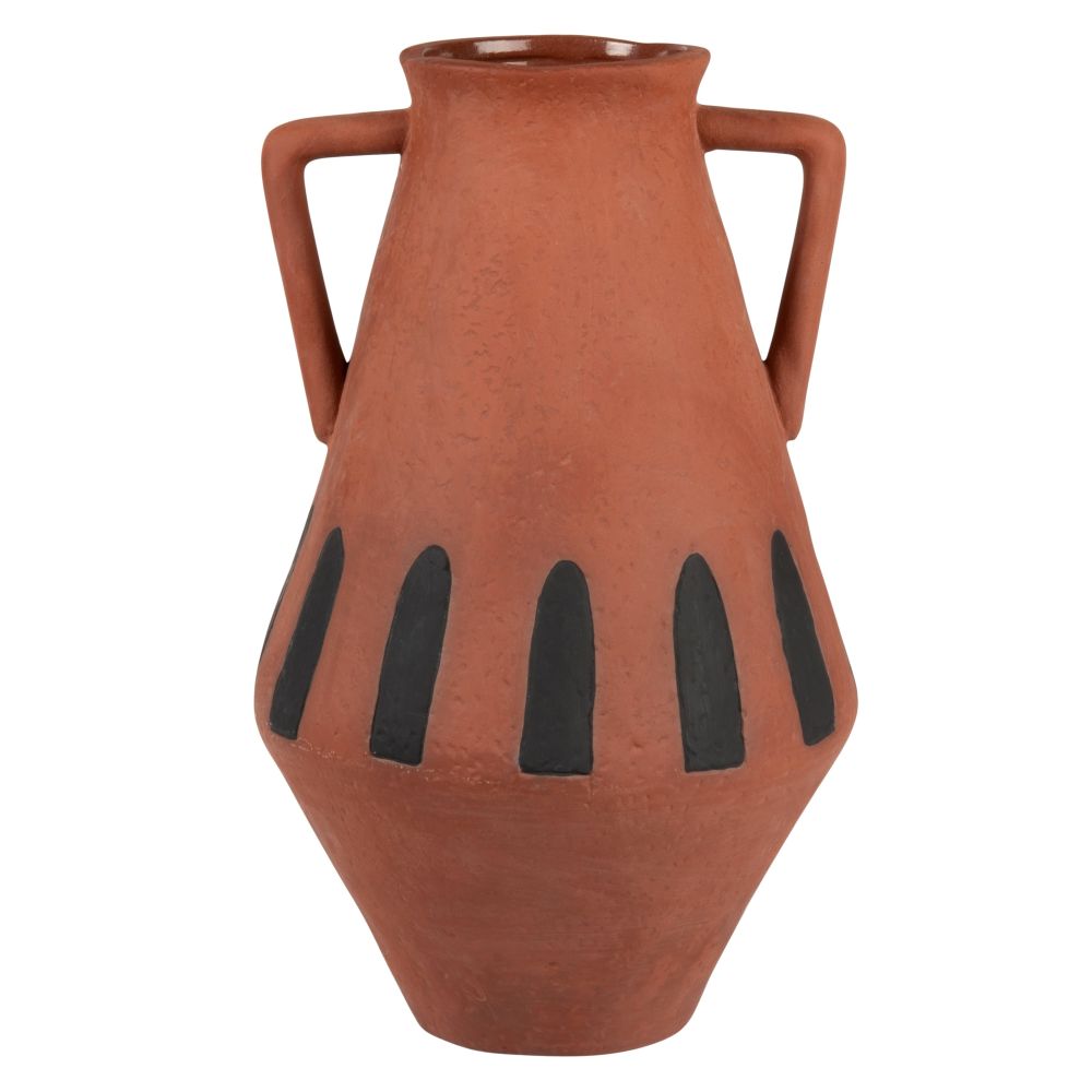Vase avec anses en terre cuite orange motifs noirs H28 (photo) Vase avec anses en terre cuite orange motifs noirs H28