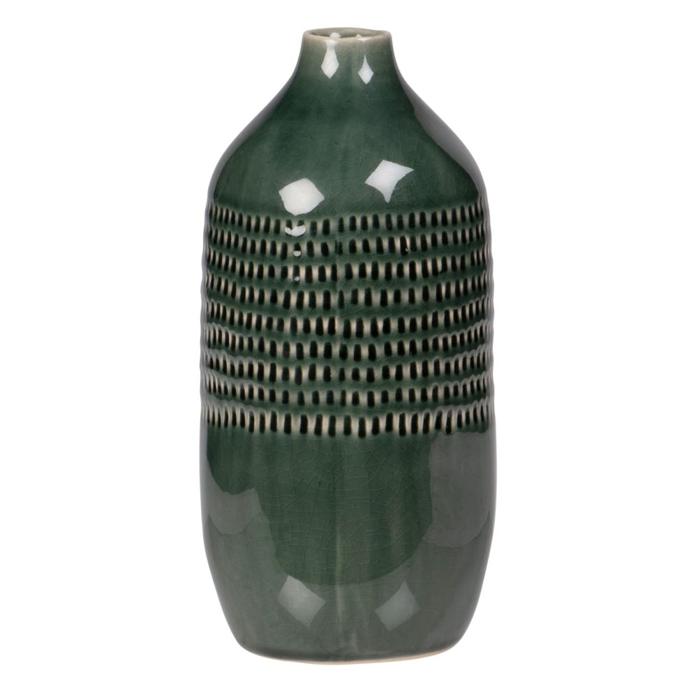Vase bouteille en grès vert à motifs H24 (photo) Vase bouteille en grès vert à motifs H24