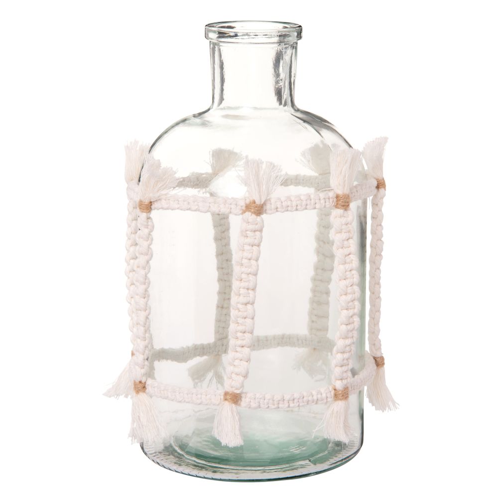 Vase bouteille en verre avec cordage H25