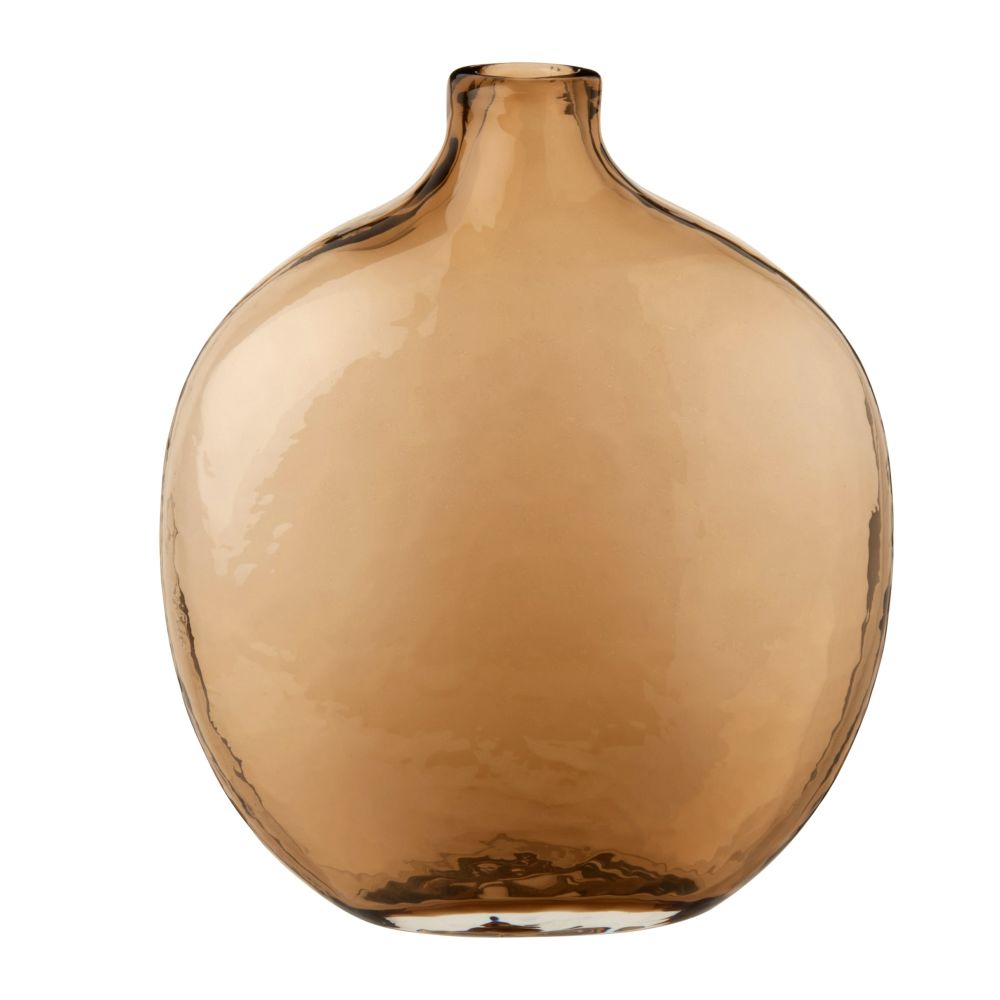 Vase bouteille en verre martelé teinté marron H24 (photo) Vase bouteille en verre martelé teinté marron H24