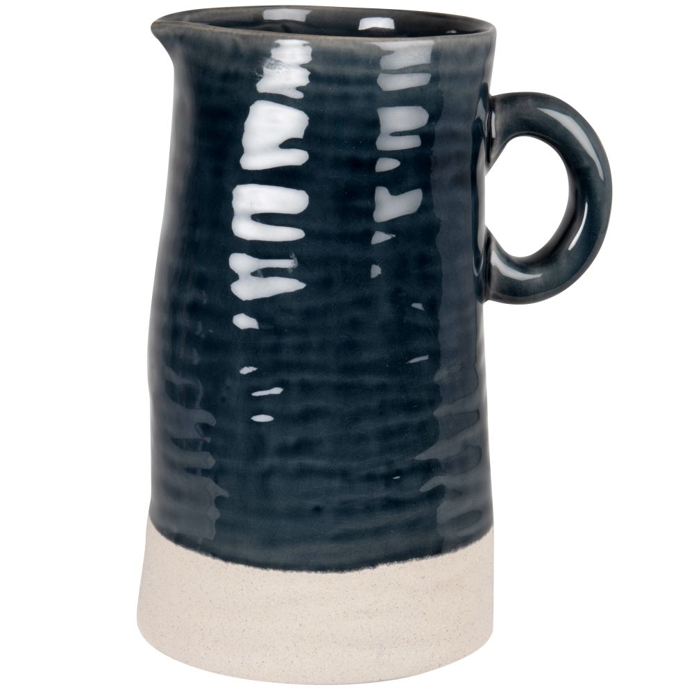 Vase en céramique beige et bleu pétrole H25