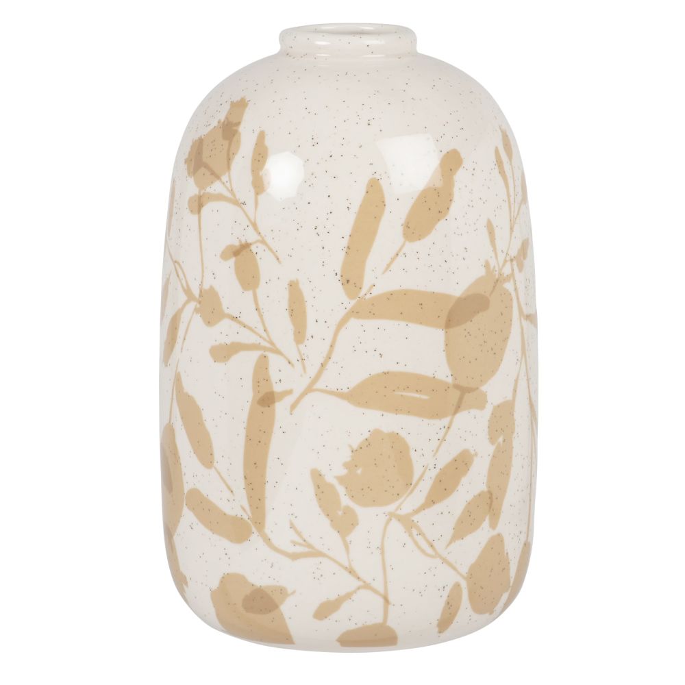 Vase en dolomite beige imprimé floral marron H23