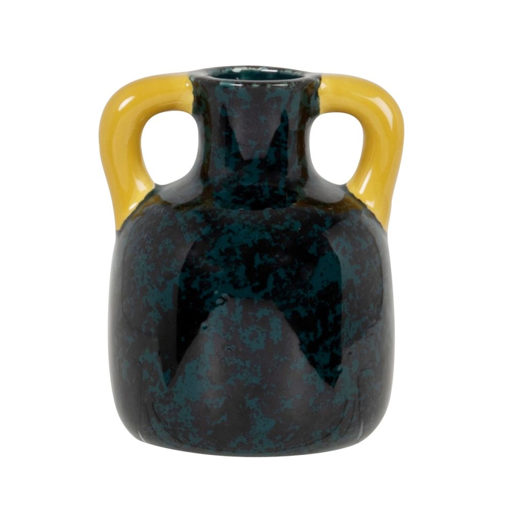 Vase en dolomite noire et anses jaunes H12
