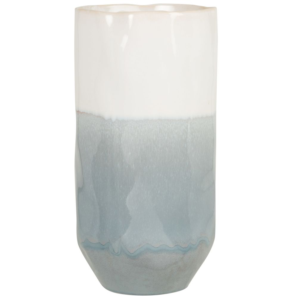 Vase en grès bicolore bleu et écru H29