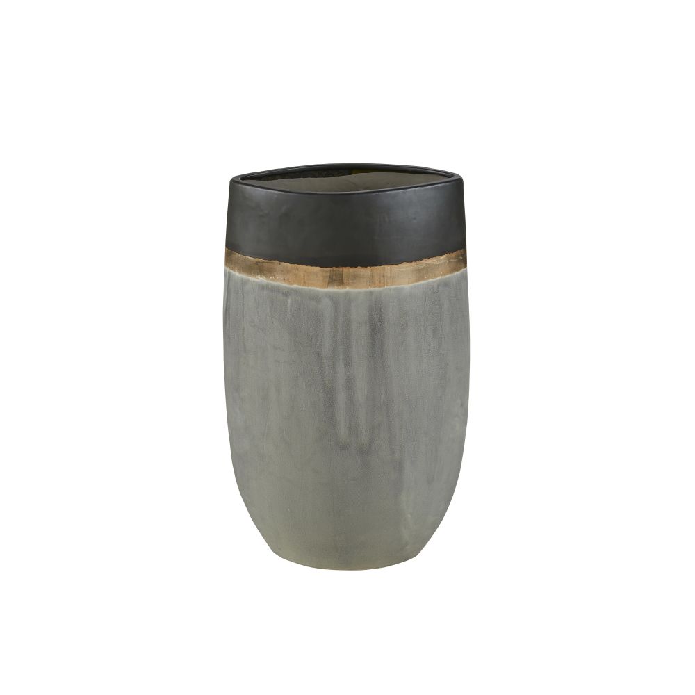 Vase en grès gris anthracite, gris souris et doré H67