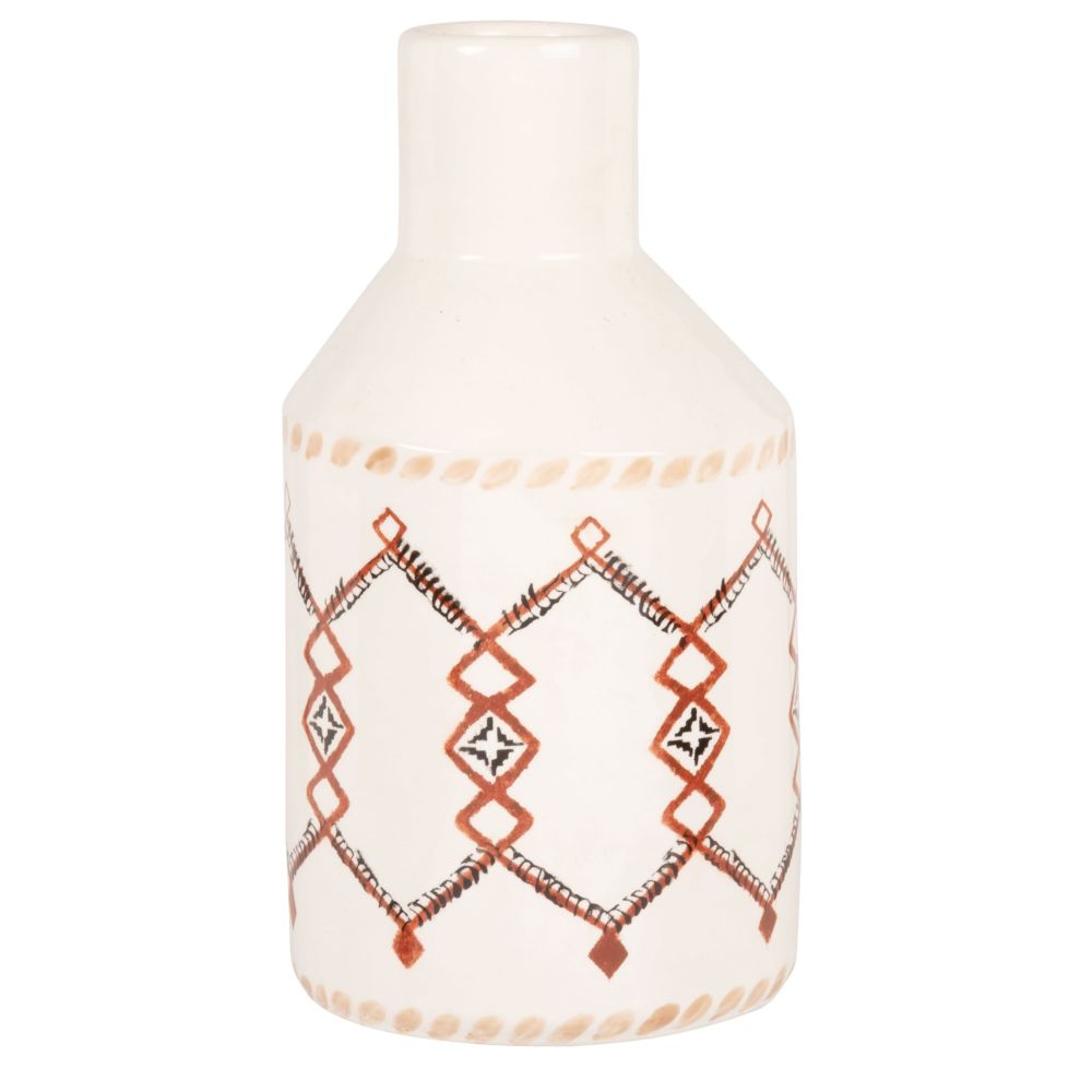 Vase en terre cuite blanche motif multicolore H22