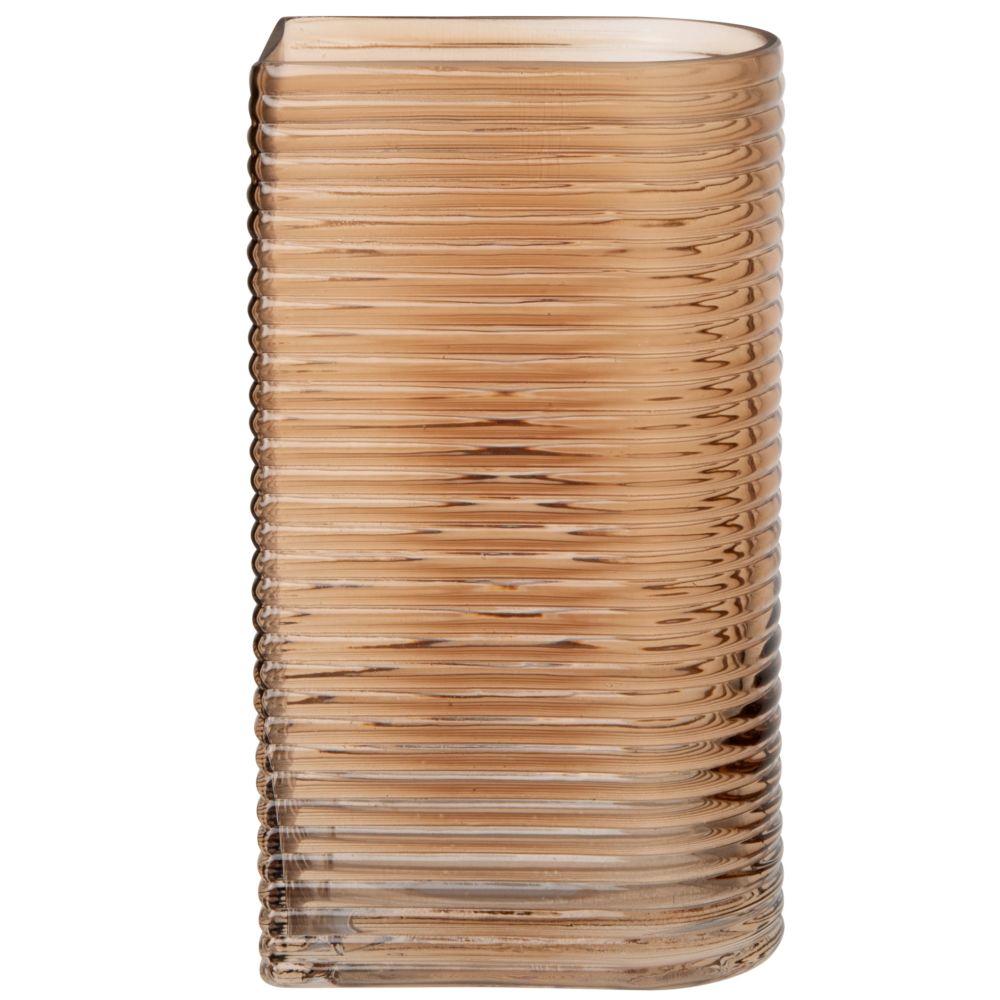 Vase en verre strié fumé marron H20