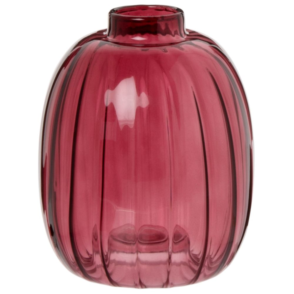 Vase en verre strié teinté rose H11 Vase en verre strié teinté rose H11