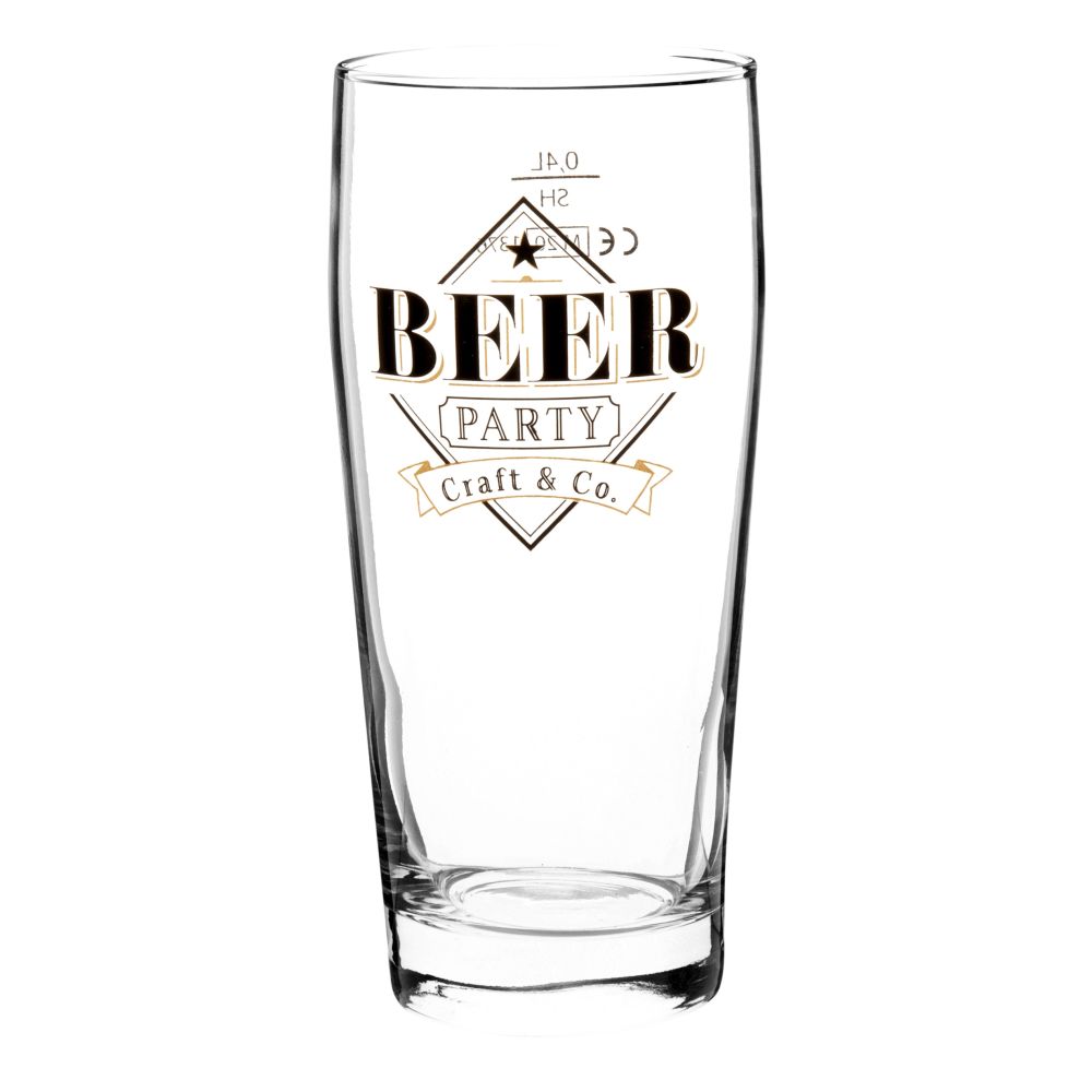Verre à bière en verre imprimé noir et doré Verre à bière en verre imprimé noir et doré