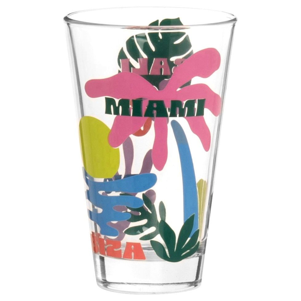 verre à cocktail en verre transparent motif tropical multicolore