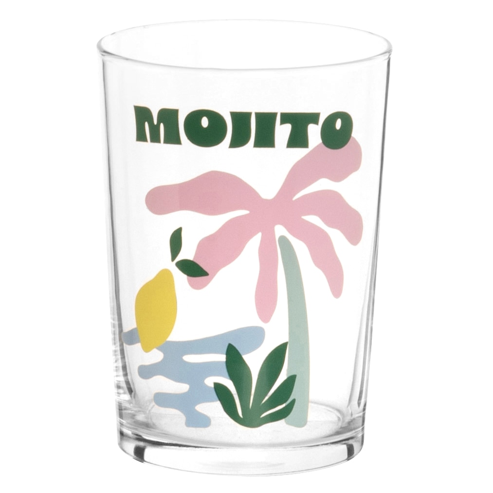 verre à cocktail en verre transparent motif tropical multicolore