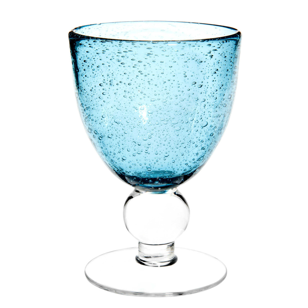 Verre à vin en verre bullé bleu