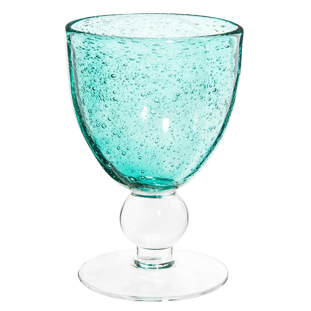 Verre à vin en verre bullé bleu turquoise