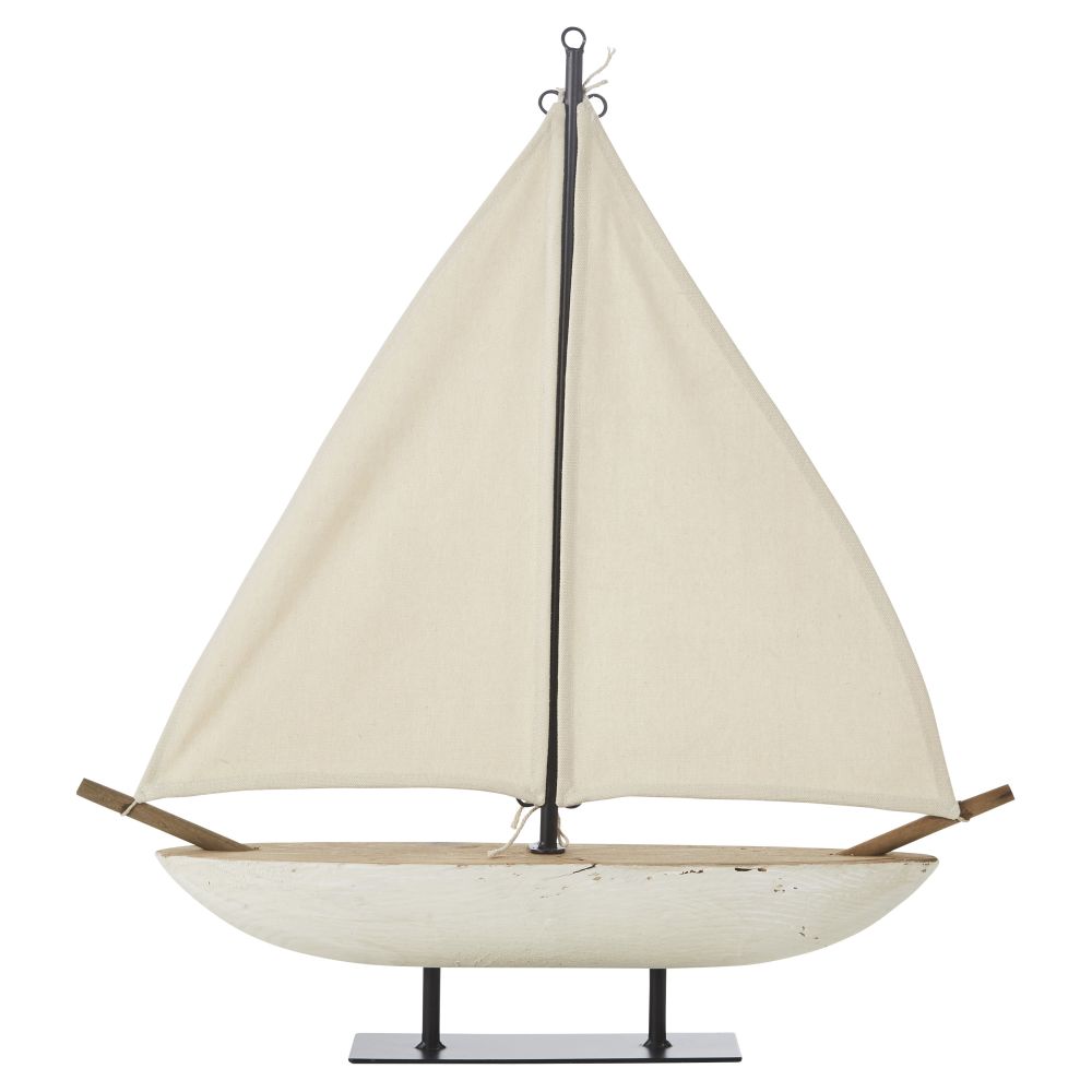 Voilier décoratif en bois recyclé blanc H59 Voilier décoratif en bois recyclé blanc H59