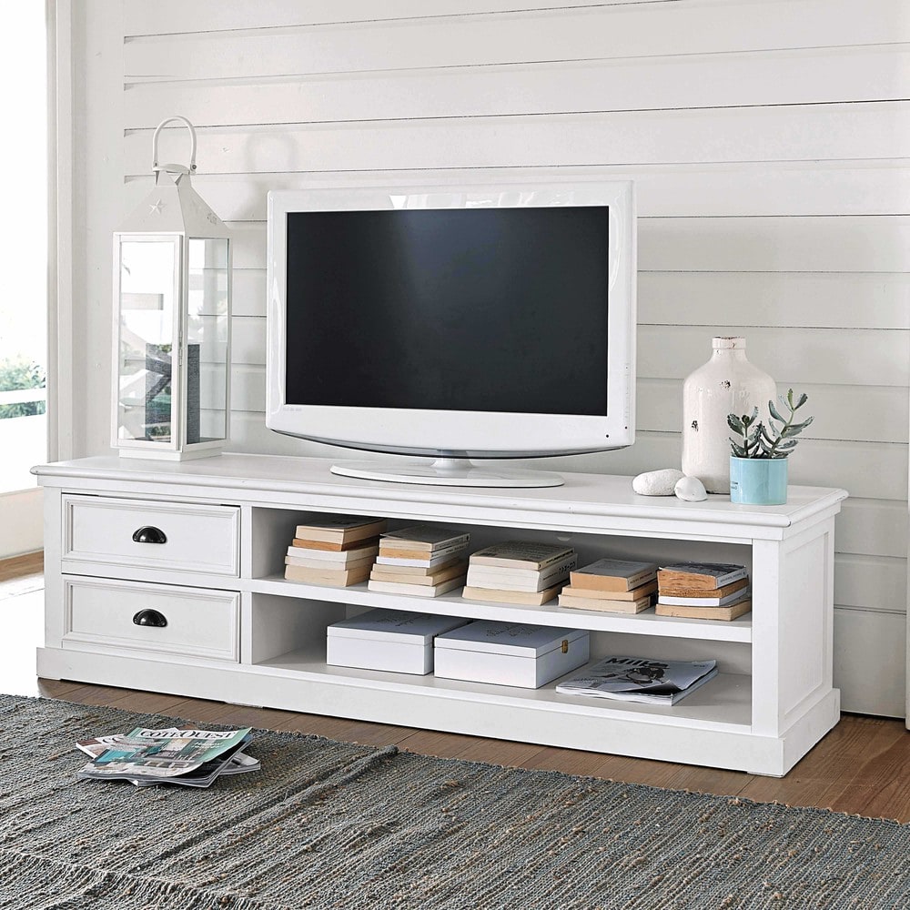 meuble tv 2 tiroirs blanc newport maisons du monde meuble tv 2 tiroirs blanc newport maisons du monde