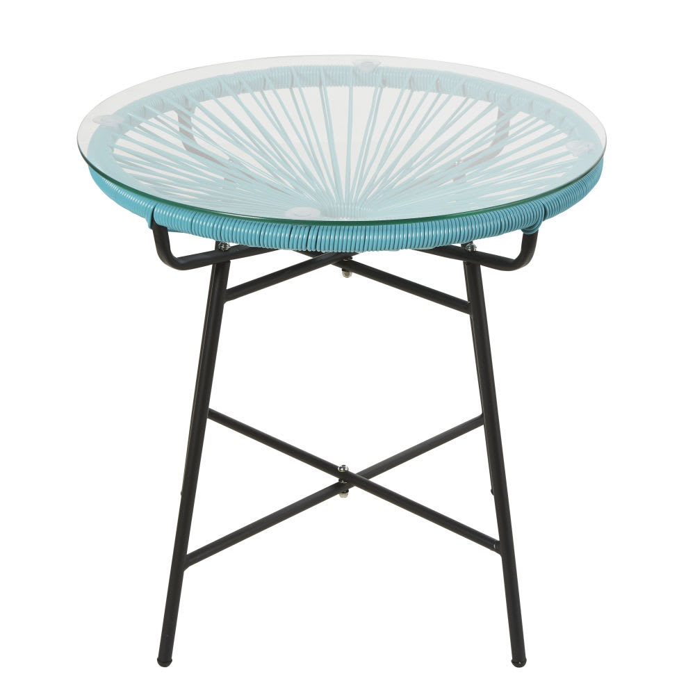 Table basse de jardin en résine bleue et verre Copacabana ...