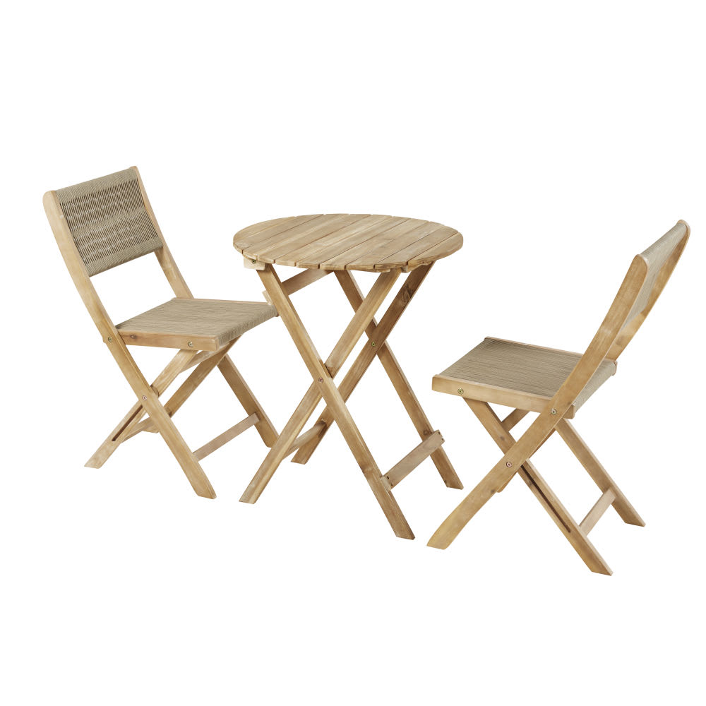 Table de jardin et 2 chaises en acacia massif 2 personnes D60 Aruba