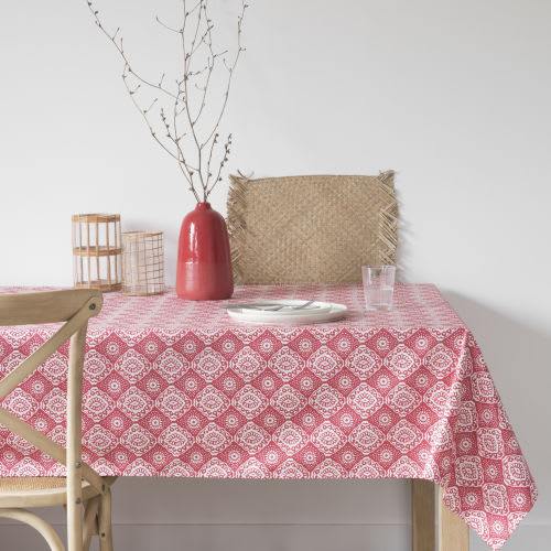 Enduit Ciment Nappe Du 140x250Maisons Coton Motifs Monde Carreaux De En Rouge LUVGpzqMS