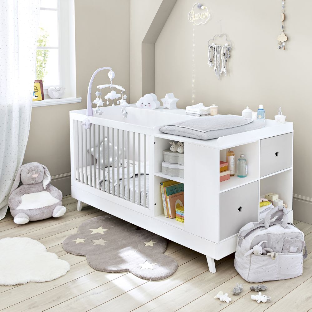 Lit bébé combiné blanc et gris L190 Celeste | Maisons du Monde