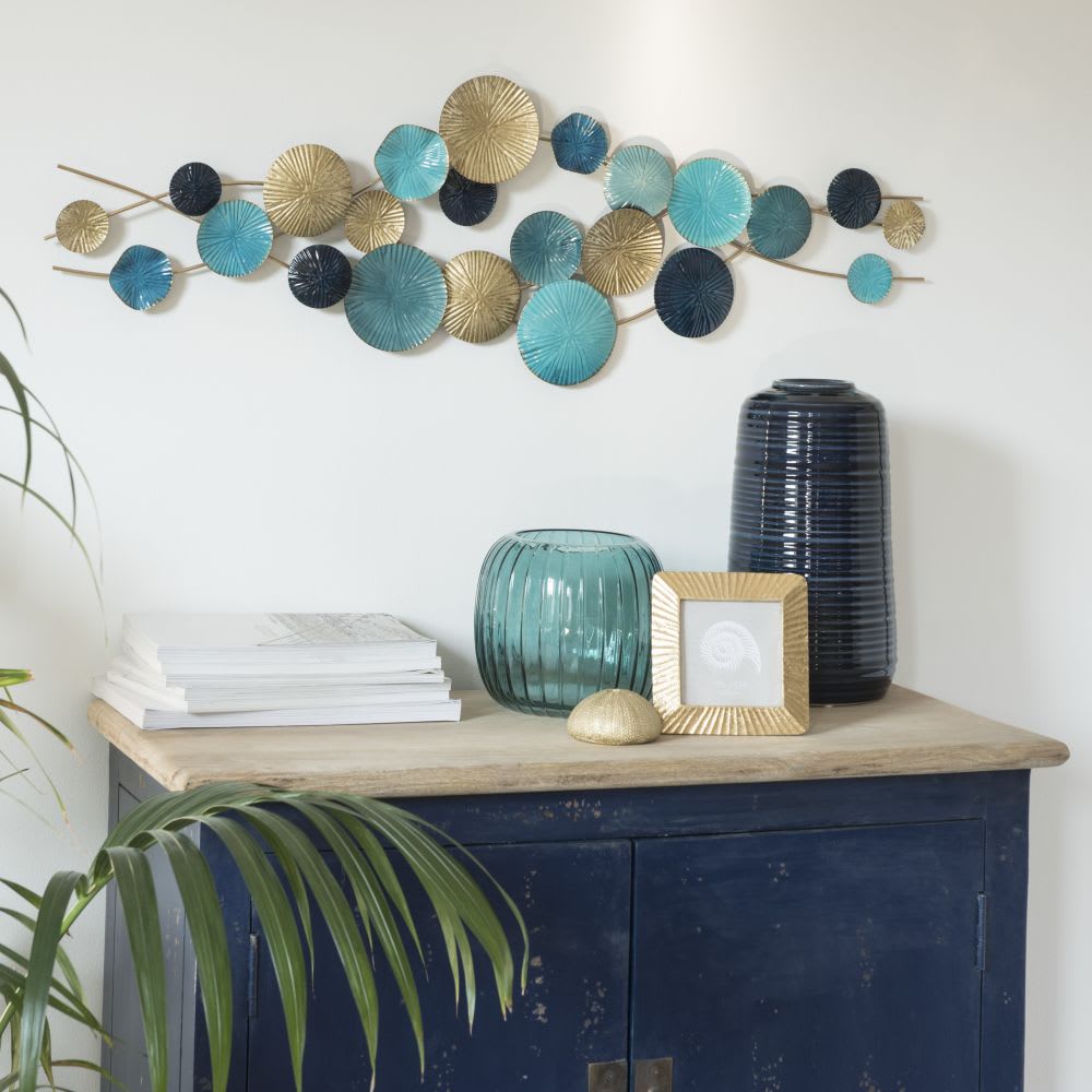 Déco Murale En Métal Bleu Et Doré 92x30 Keha Maisons Du Monde 