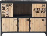 Anrichte im Industriestil aus schwarzem Metall und Tannenholz Anrichte im Industriestil aus schwarzem Metall und Tannenholz