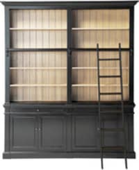 Bücherregal aus Kieferholz mit Leiter, schwarz Bücherregal aus Kieferholz mit Leiter, schwarz