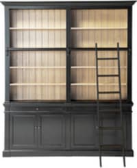 Bücherregal mit 2 Schubladen, 4 Türen und Leiter, schwarz Bücherregal mit 2 Schubladen, 4 Türen und Leiter, schwarz