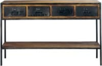Konsole im Industrial-Stil aus schwarzem Metall und massivem Mangoholz Konsole im Industrial-Stil aus schwarzem Metall und massivem Mangoholz