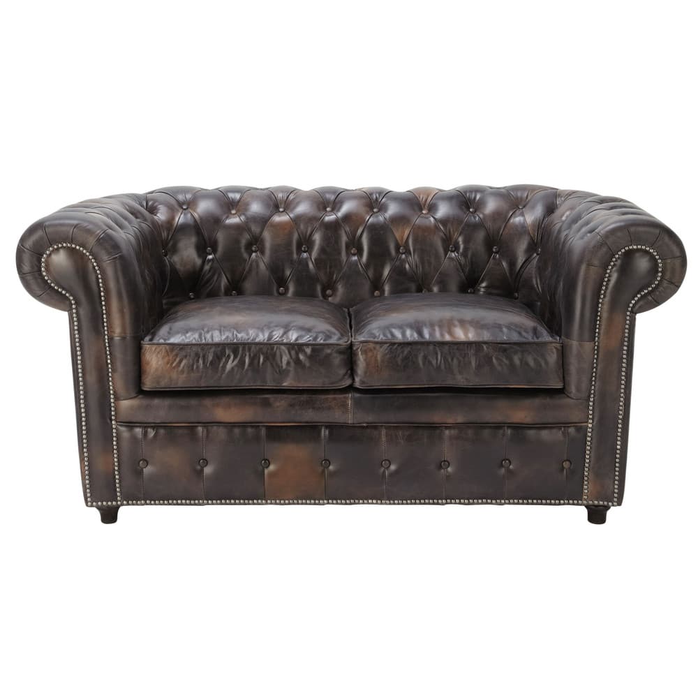 2 Seater Chesterfield Leather On Sofa In Mocha Brown 2 Seater Chesterfield Leather On Sofa In Mocha Brown