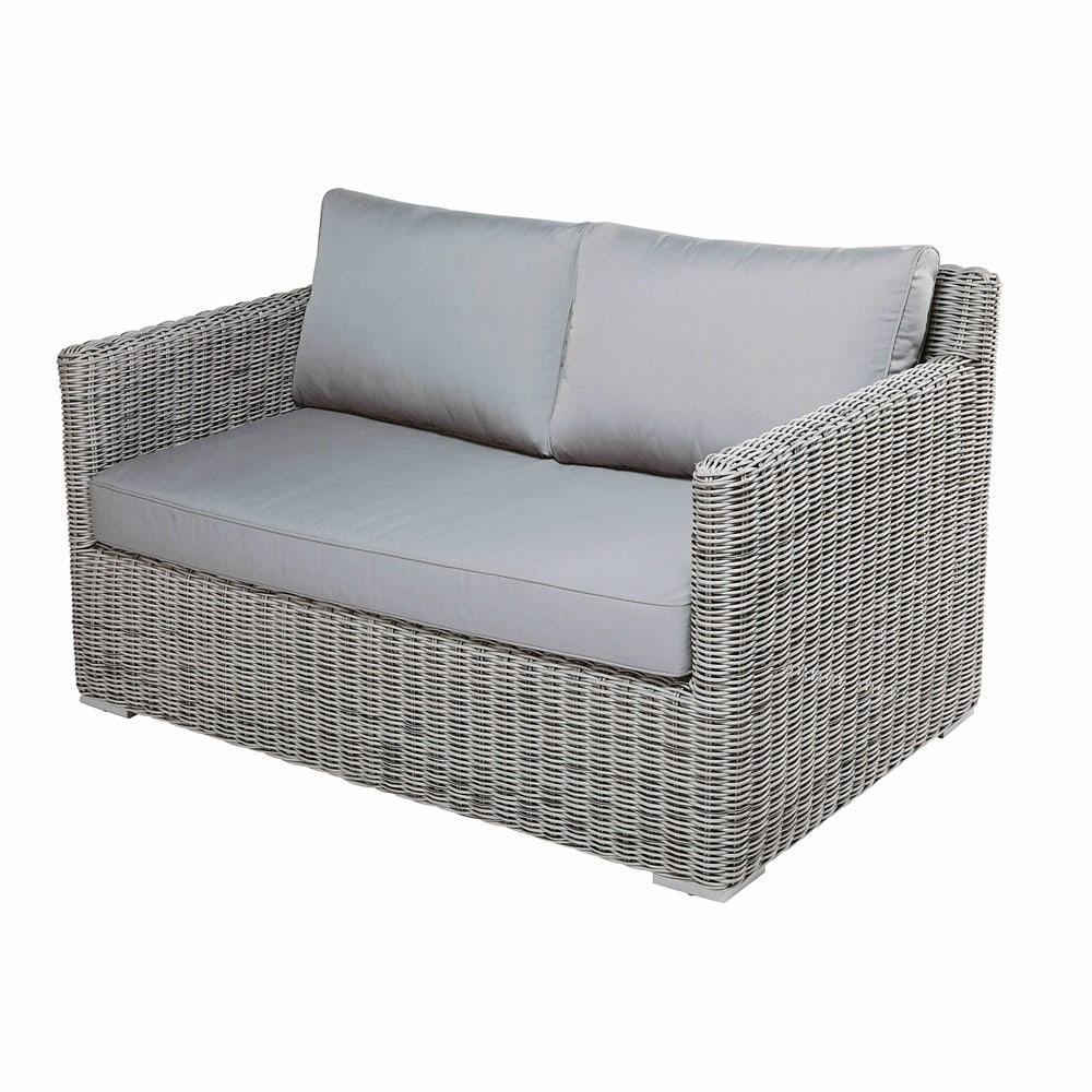 2-seater garden sofa in grey resin wicker Cape Town | Maisons du Monde