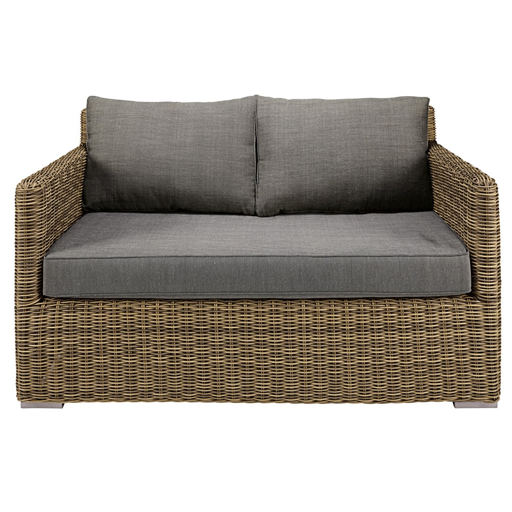 2seater garden sofa in resin wicker with grey cushions St