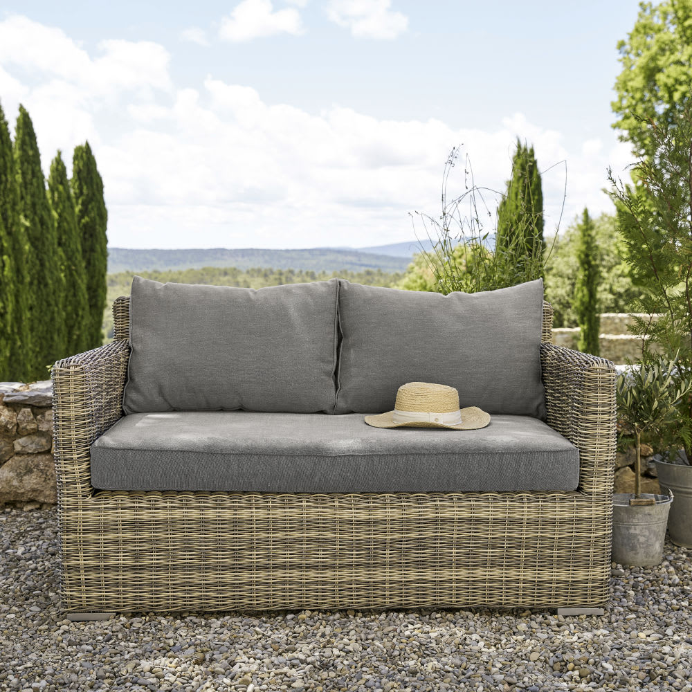 2seater garden sofa in resin wicker with grey cushions St