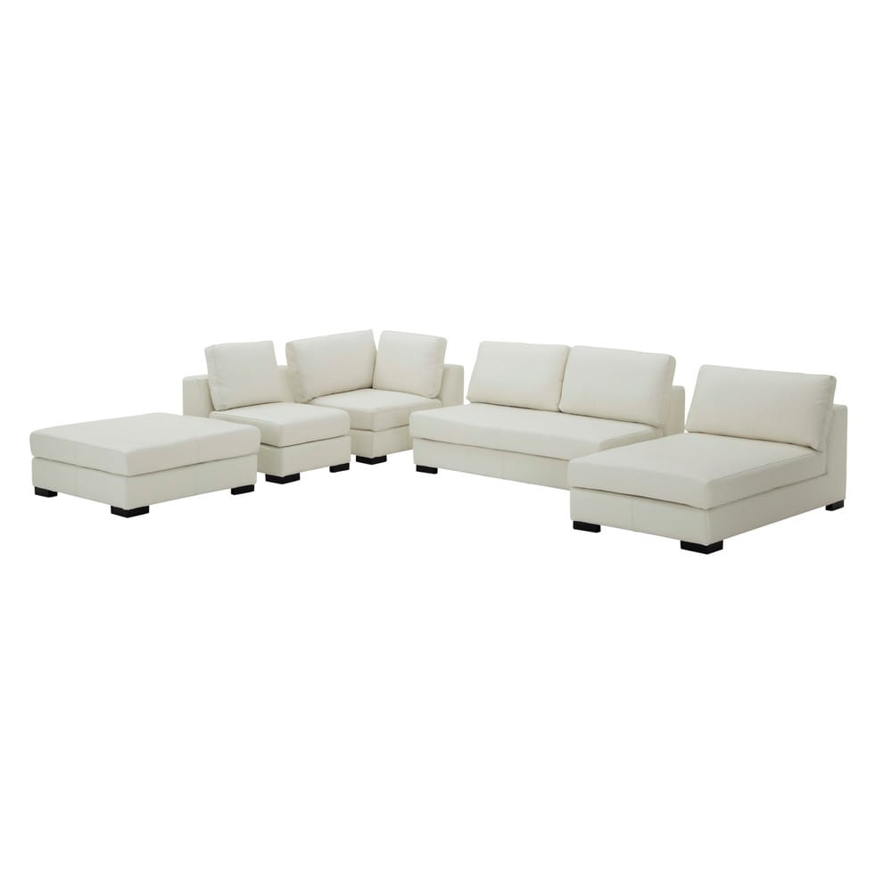 white armless leather sofa        <h3 class=