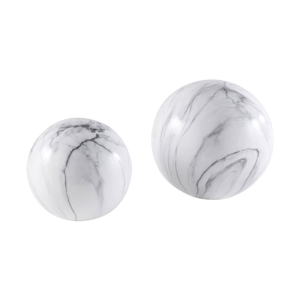 2 White Marble Effect Ceramic Balls Bonnie | Maisons du Monde
