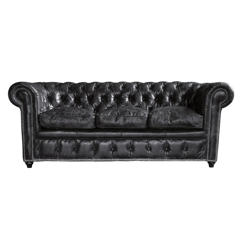 3 Seater Chesterfield Leather On Sofa In Black 3 Seater Chesterfield Leather On Sofa In Black
