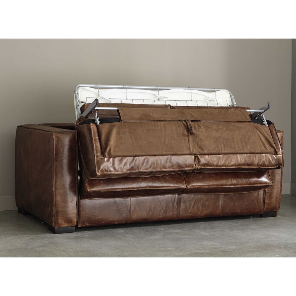 3 Seater Distressed Leather Sofa Bed In Brown 1000 9 33 124755 8 