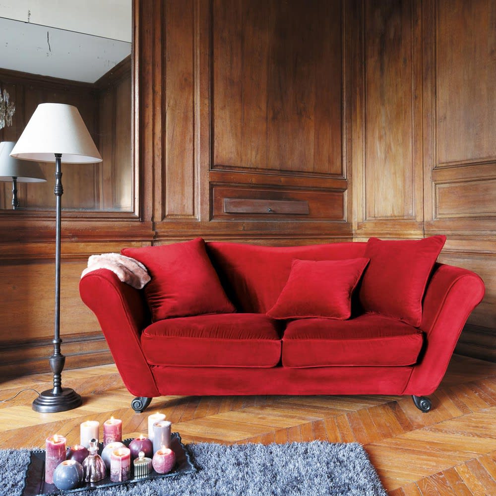 3 seater velvet sofa in red Baroque | Maisons du Monde