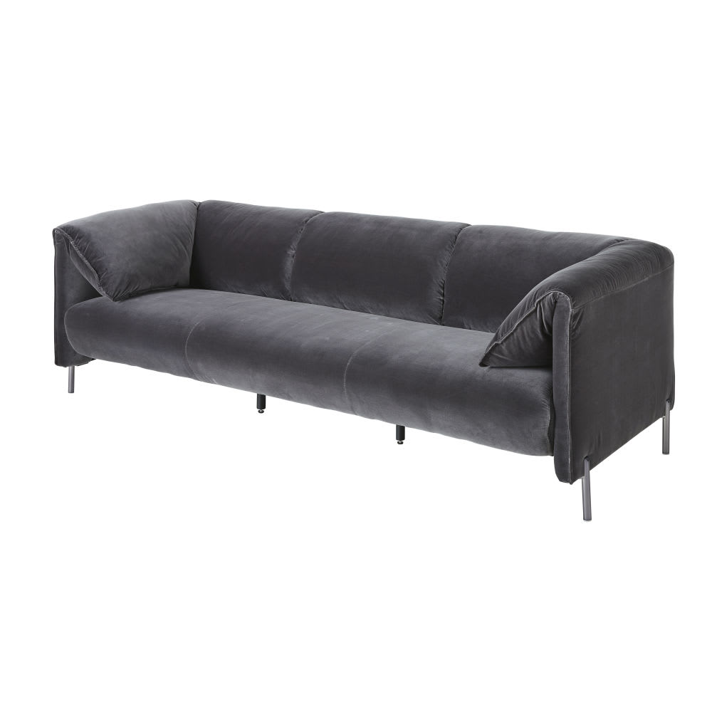 3SitzerSofa aus Samt, grau Todd Maisons du Monde