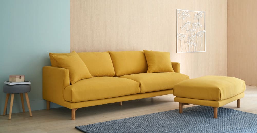 3-Sitzer-Sofa, Bezug aus Baumwolle und Leinen, senfgelb ...