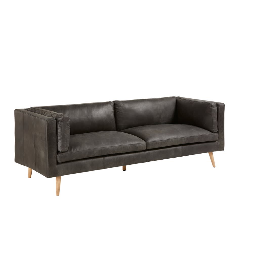 3-Sitzer-Vintage-Sofa, schwarzer Lederbezug Argos | Maisons du Monde
