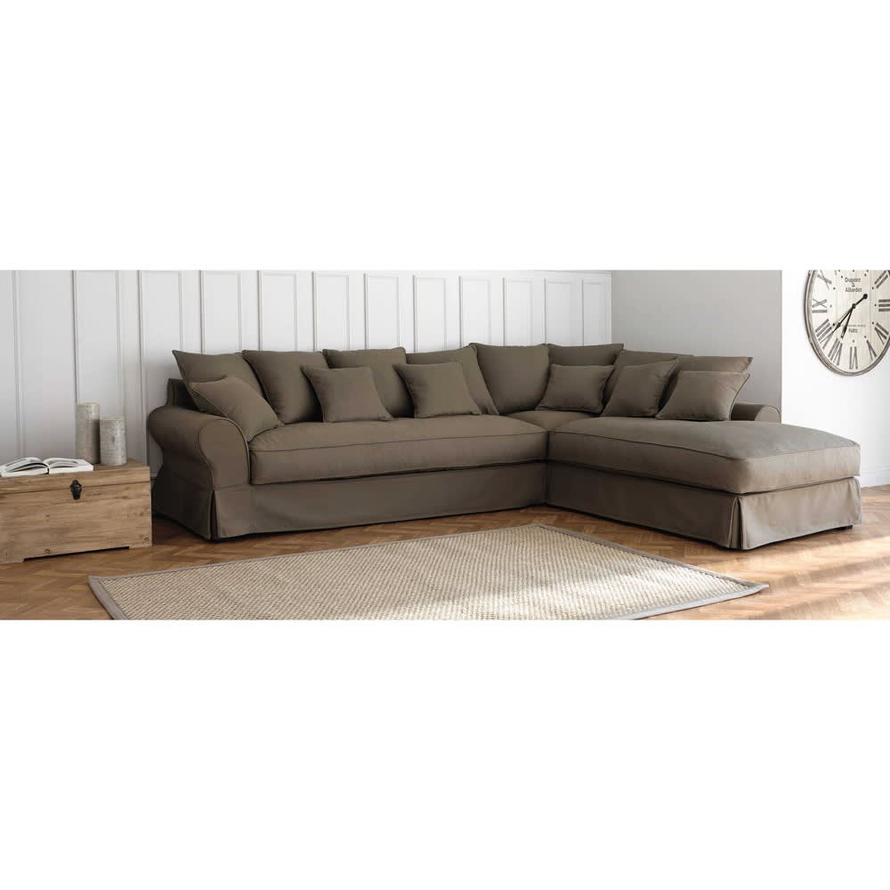 6Seater PuttyColoured Cotton Left Hand Corner Sofa Bastide Maisons