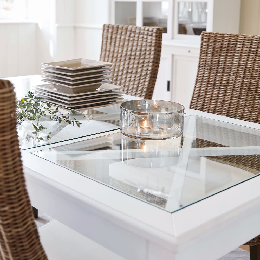 8Seater White Pine and Tempered Glass Dining Table L 180 cm Newport