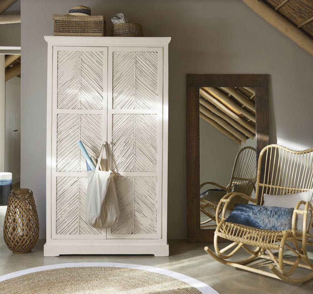 Alfombra redonda trenzada de yute con contorno blanco D180 | Maisons du