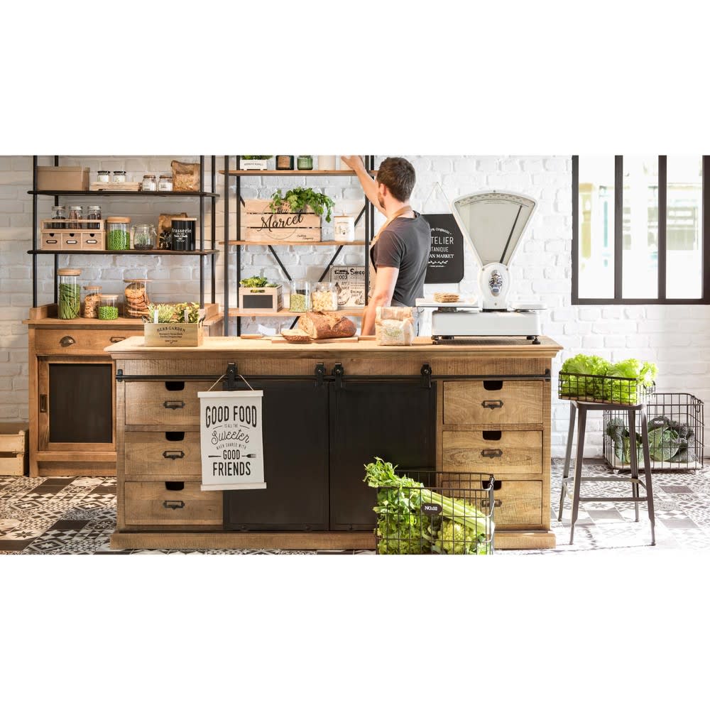 Anrichte aus massivem Mangoholz mit Aufsatz, B 101 cm Germain | Maisons