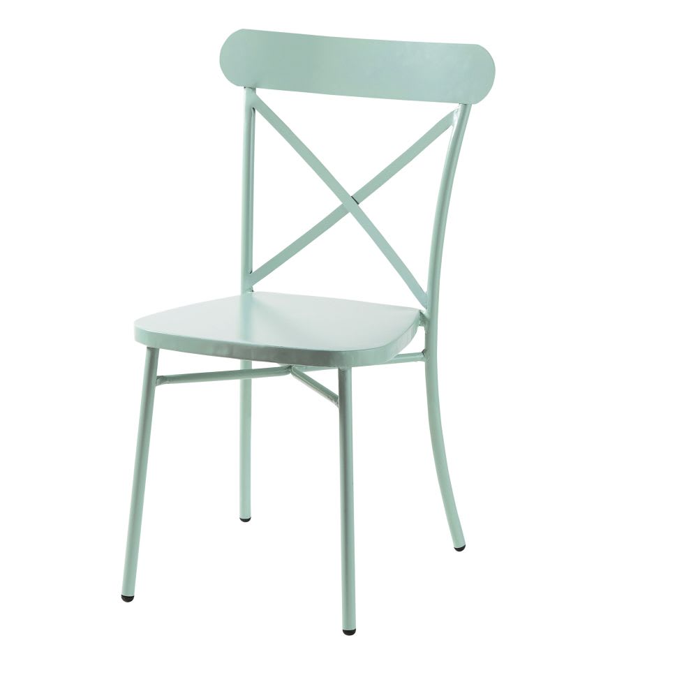 Aqua Metal Bistro Style Garden Chair Tradition Outdoor Maisons du Monde