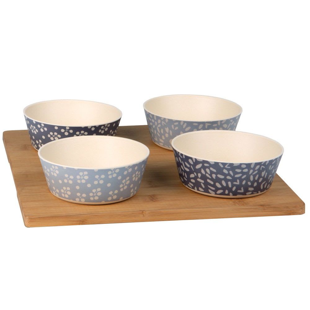 Bamboo Snack Tray with 4 Small Print Bowls Maisons du Monde
