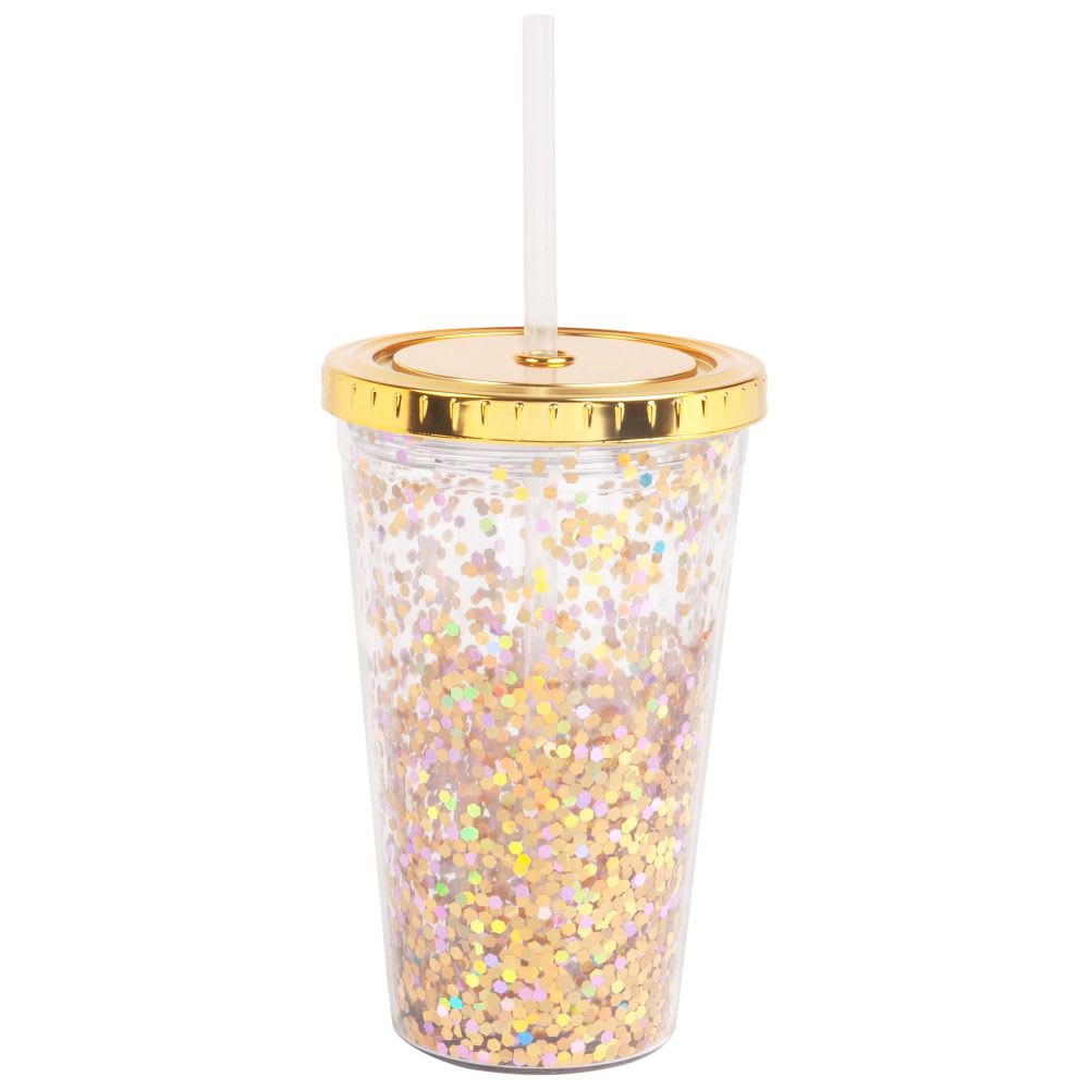 Becher mit Strohhalm aus Kunststoff mit buntem Glitzer Maisons du Monde
