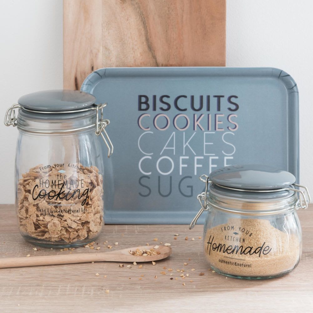 Bedrucktes Vorratsglas mit Deckel aus blauer Keramik | Maisons du Monde