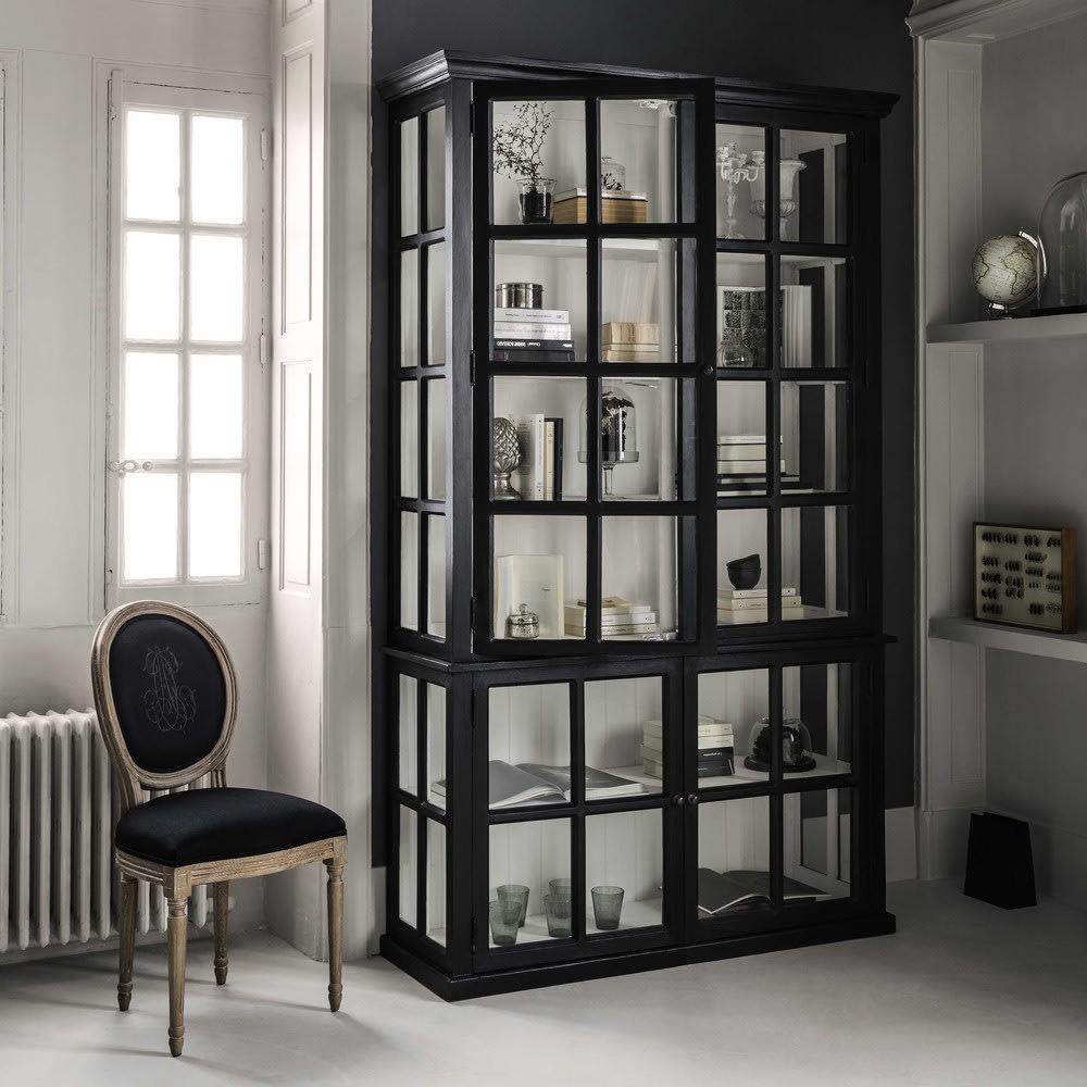 Bibliothèque 4 portes vitrées en manguier noir Descartes Maisons du Monde